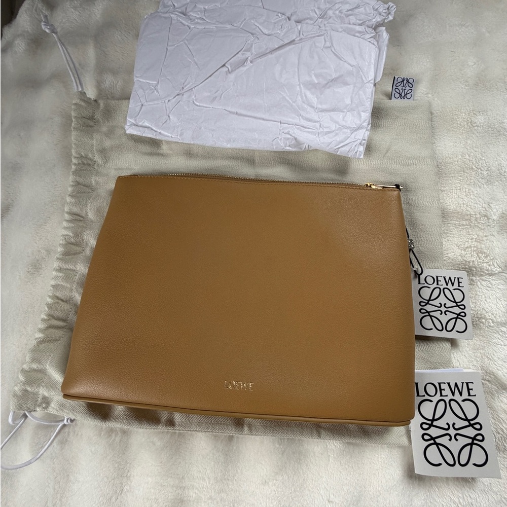 Loewe Tan/Carmel Leather Clutch Zip Pouch